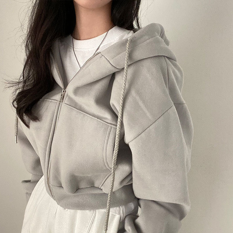 cross-border e-commerce women's fashion: european and american summer new arrivals - loose fit cropped hoodie cardigan casual outerwear
