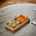 Walnut wood fruit bowl snack storage box - premium glass dried fruit dish - coffee table dessert & candy organizer