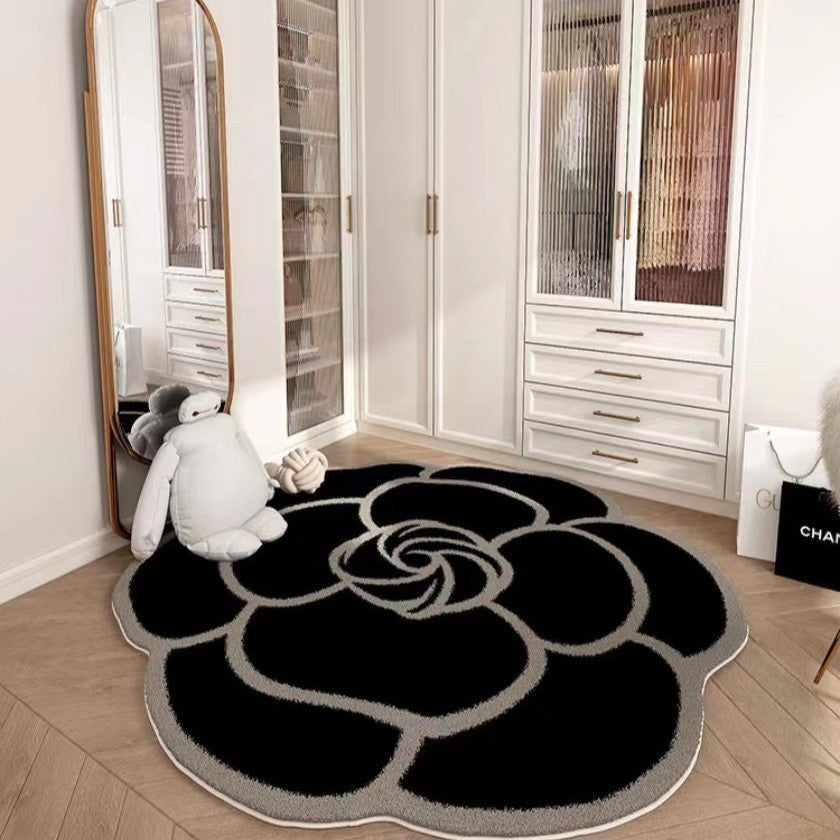 Camellia special-shaped carpet, living room light luxury premium floor mat, bedroom, cloakroom, foot mat, makeup room, study, rotating chair cushion