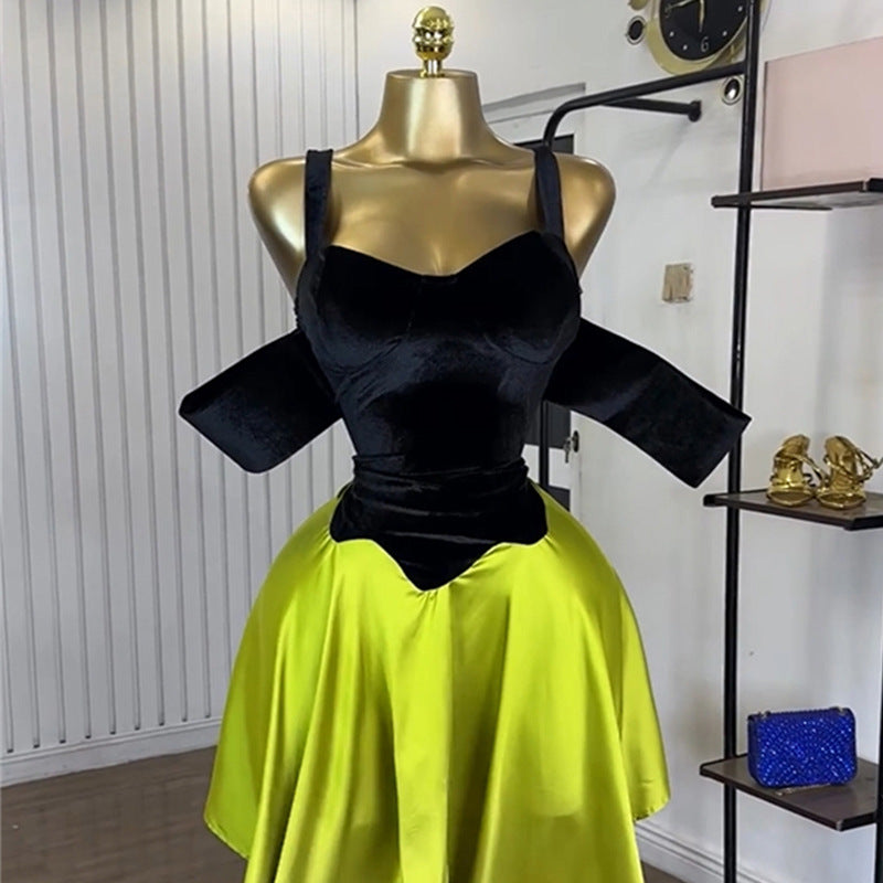 European and american cross-border african women's fashion  autumn new arrival: elegant patchwork asymmetrical dress with spaghetti straps