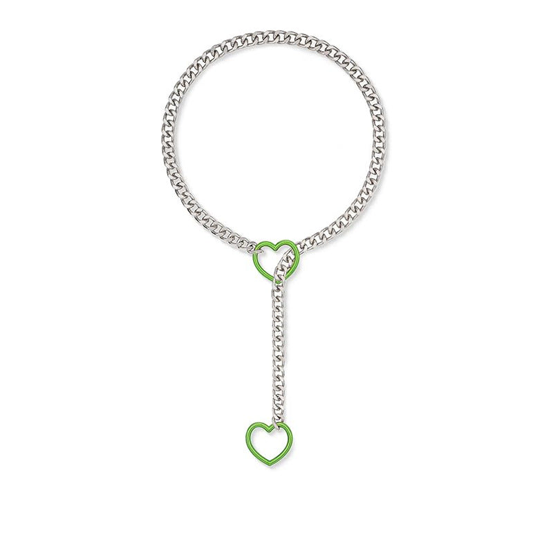 Amazon new arrivalcolorful double heart necklace punk cuban adjustable women's clavicle chain necklace necklace wholesale