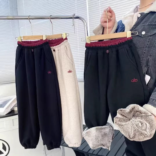 Boys' fleece-lined pants: new  winter collection - fleece casual pants, mink fleece pants, girls' sweatpants, color block, versatile style
