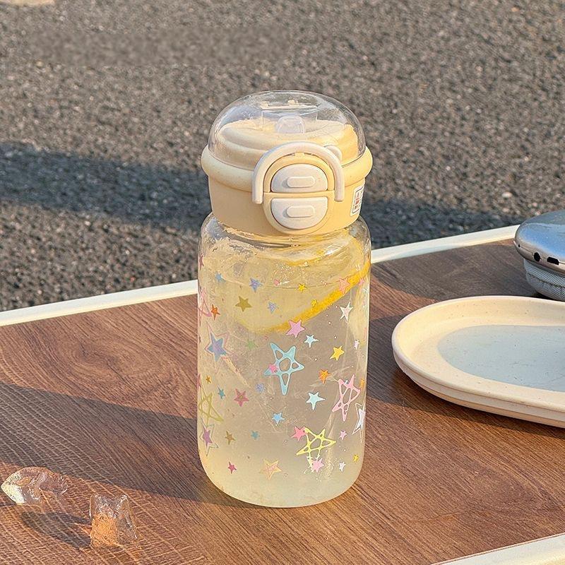 Planet casual plastic water cup kids water bottle double drinking straw cup good-looking large capacity portable carrying ring travel cup