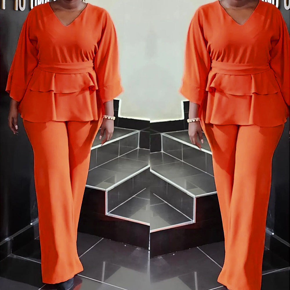 new european and american style african women's chiffon t-shirt + pants two-piece set -  &  cross-border e-commerce