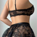 European and american style lingerie set: lace and sheer three-piece bra, panty, and garter set
