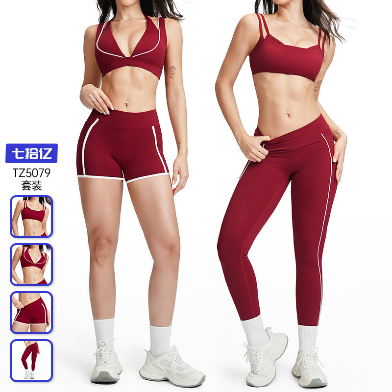 nude yoga clothes women's fitness clothes suit white contrast line stereo silm running fitness sportswear 5079