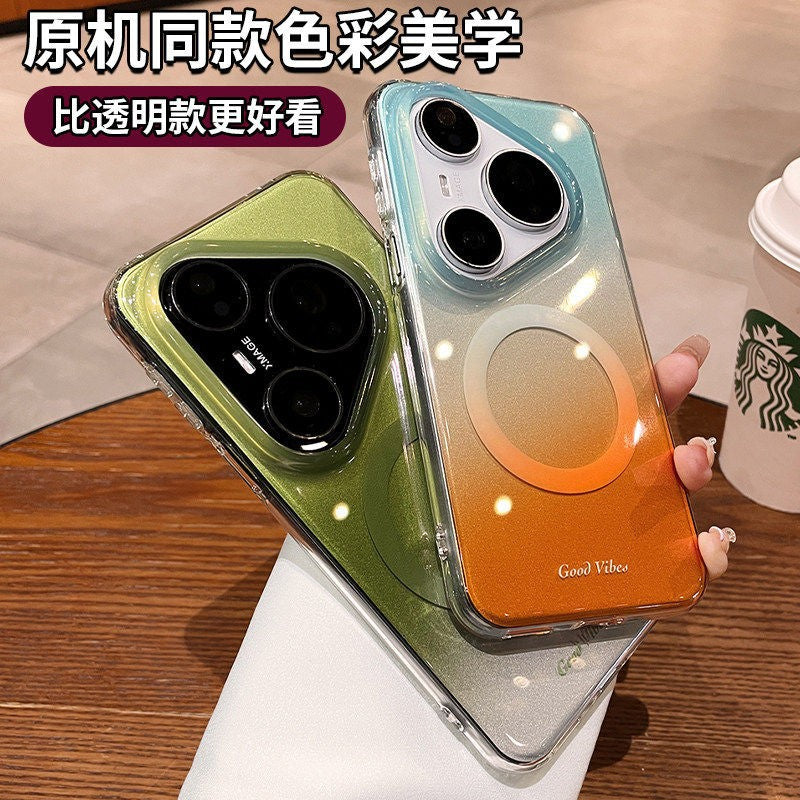 Ombre gradient case for huawei p90 pro, crystal clear ice mist magnetic orange soda mate 80 protective cover