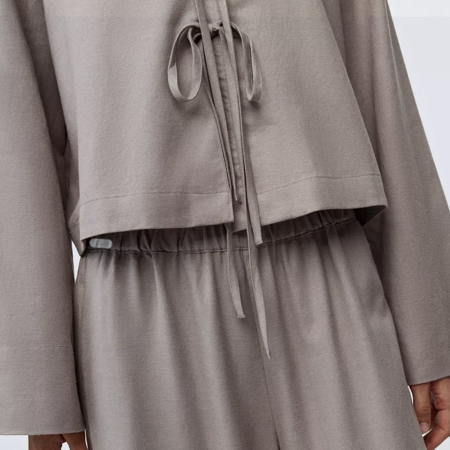 Cross-border independent station early autumn casual lace-up design cardigan trousers set European and American women's clothing fashion lazy two-piece set