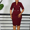 C8648 european and american export women's clothing cross-border new arrival large lapel five-sleeve high-waisted bodycon elegant african dress