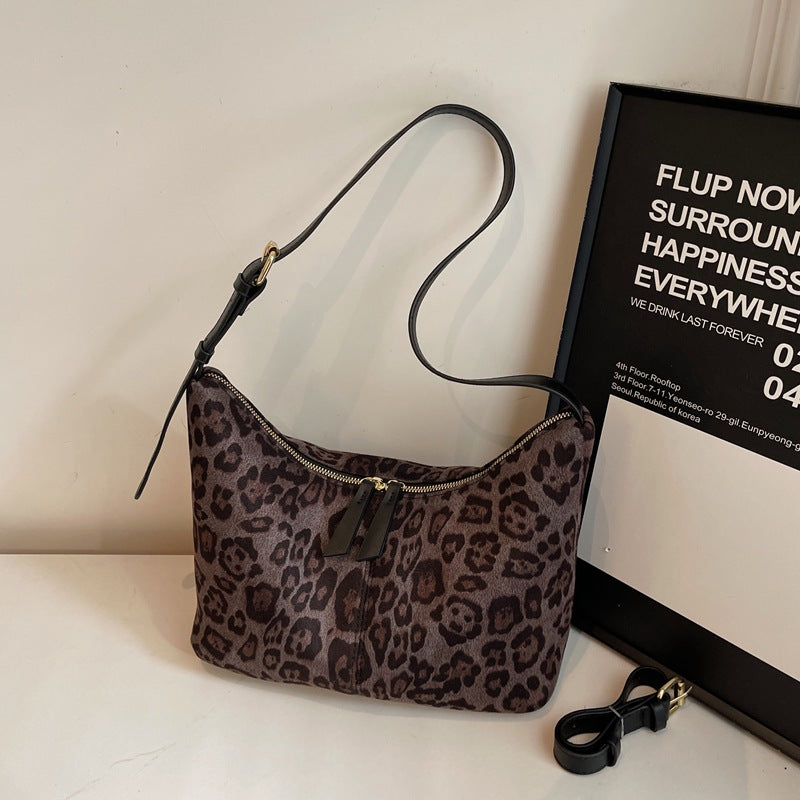 Cross-border retro high-end underarm dumpling bag women's 2025 new autumn and winter trend leopard print versatile single shoulder messenger bag