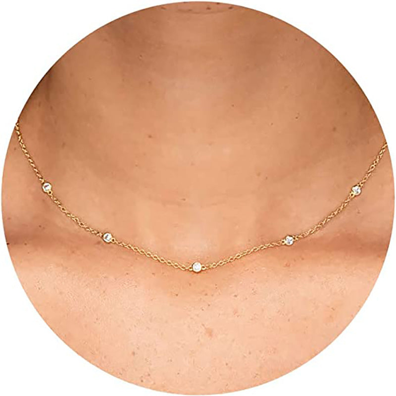 Amazon cross-border jewelry women's fashion simple rhinestone necklace ins style versatile zircon clavicle chain in stock
