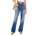 Vintage deep blue high-waisted wide-leg jeans for women - relaxed fit, drapey, slimming straight-leg trousers - casual and versatile denim pants