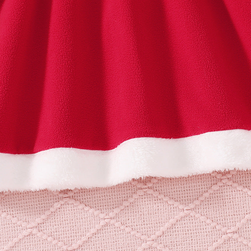 girldress red hat cute round neck stereobows costume kids holiday long skirt