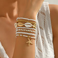 Bohemian seed bead bracelet wholesale - european & american cross-border style - white shell accents - beach vacation vibes - layered bracelet for women