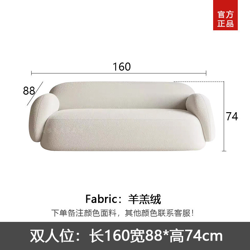 italian minimalist curved fabric sofa, perfect for small apartments. unique, creatively designed living room sofa in teddy velvet fabric