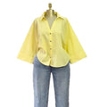 European and american cross-border women's fashion:  summer new arrival - stylish turn-down collar, loose fit, unique design, niche casual shirt top