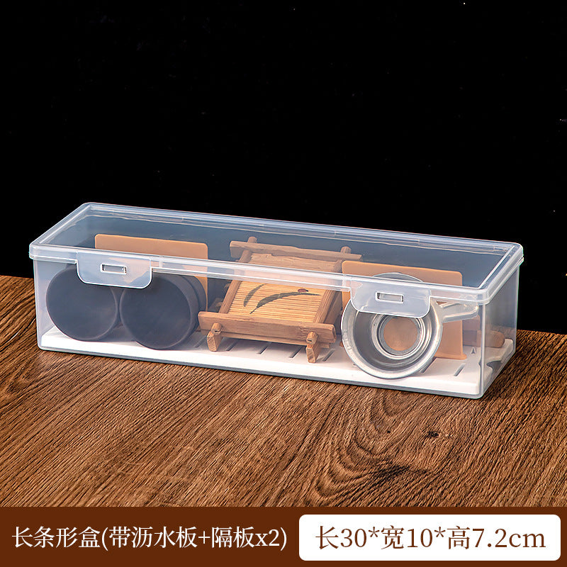 Plastic Kung Fu tea teacup tea set storage box with lid, dustproof and stackable multi-functional transparent desktop storage box