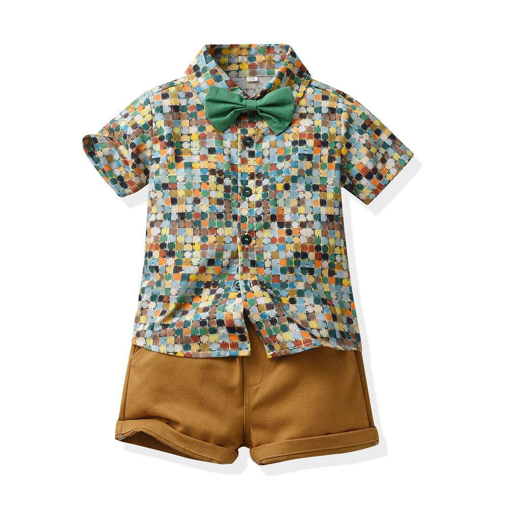 European and american style baby summer overalls set - new fashionable boys' summer lightweight short-sleeve two-piece outfit
