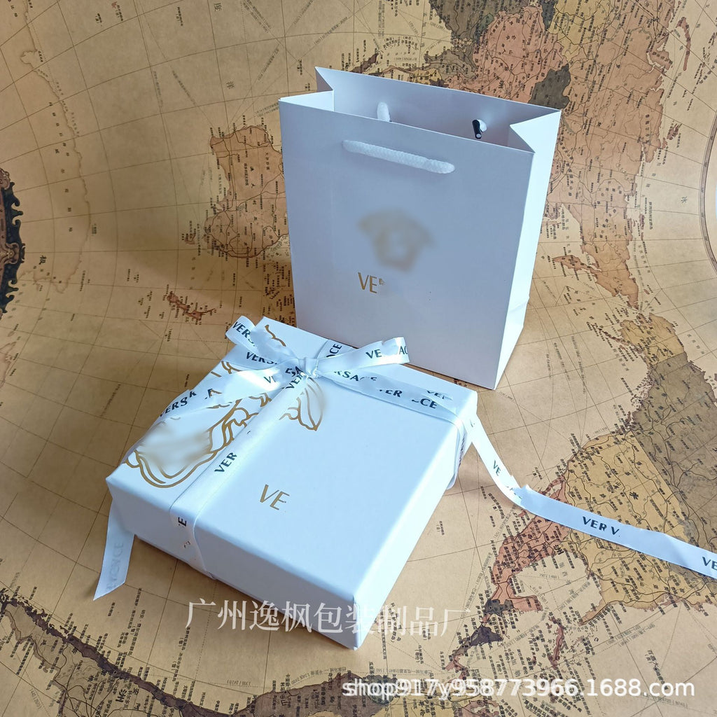 Fansi Pink Diamond Perfume Gift Box White Paper Bag Cosmetic Packaging Empty Box Tote Bag Perfume Gift Box