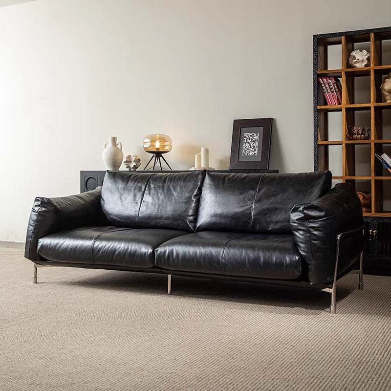 Bauhaus oil wax leather sofa medieval style small apartment living room for home straight row hammer small apartment solid wood sofa