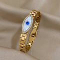 new stainless steel hollow watch pattern blue devil's eye golden open bracelet ins fashion temperament