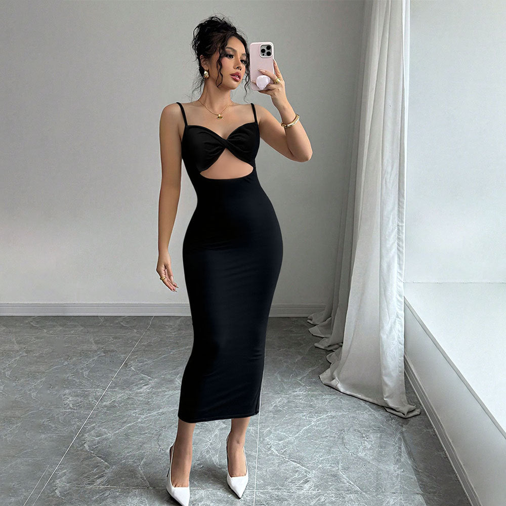 Shein Independent Station Cross-border Women's Celebrity Style Dress Summer Sleeveless Suspender Sexy Temperament Hip Wrap Long Dress