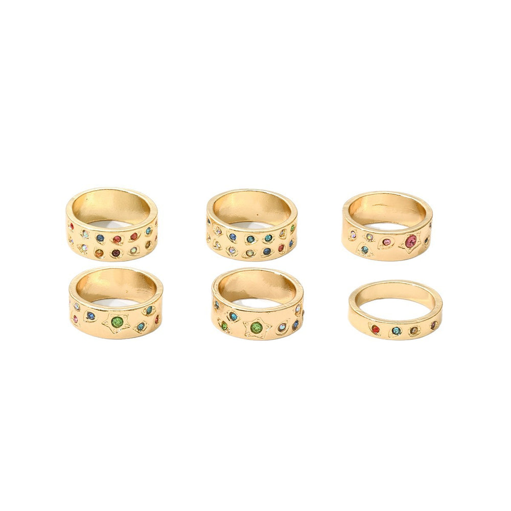 European and american cross-border colorful diamond-studded ring set for women - unique, irregular geometric star knuckle rings
