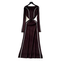 Frenchclassy niche stylefashioncontrast color side patchwork waist round neck long sleevessweaterdress women's slimming look long skirt