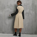 cross-border european and american style retro patchwork windbreaker asymmetrical color block turn-down collar single-breasted loose casual overcoat