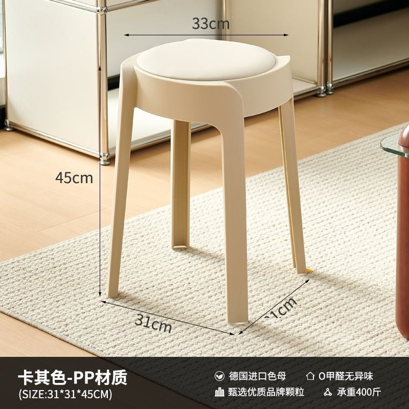 Soft-packed casualfor home plastic dining chair, sturdy and durable chair, stool, stackable thickened round stool, living room chair