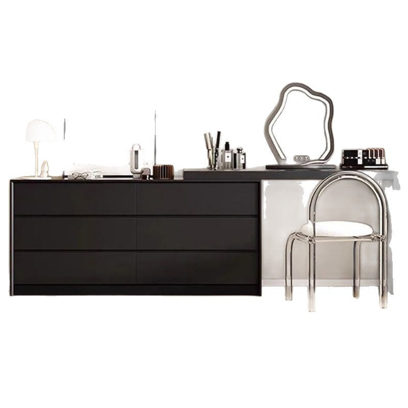 Black light luxury vanity table with drawer cabinet - italian-inspired light luxury bedroom bedside storage cabinet - vintage style mid-century makeup table