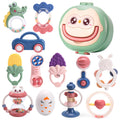 Infant rattle toy, boilable educational teether, chewable newborn baby hand rattle with storage box for infants and children