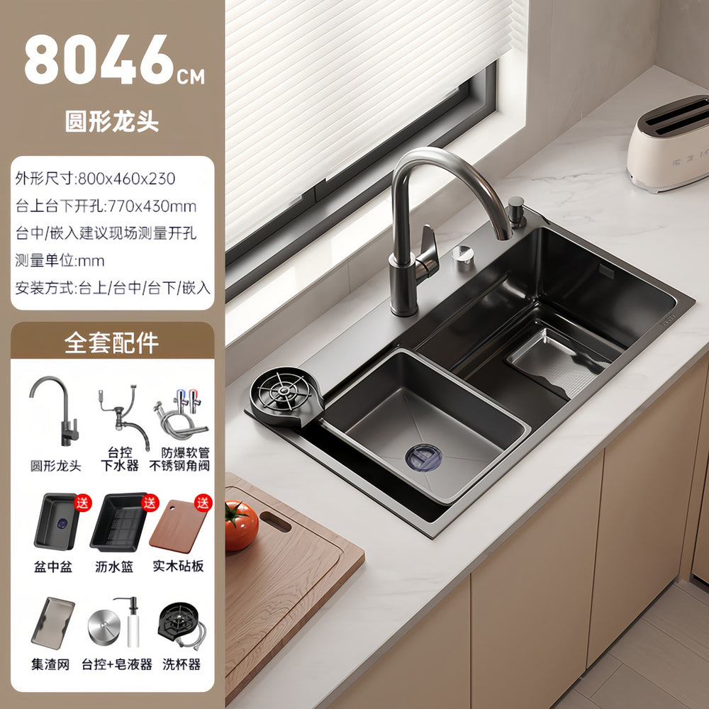 Thickened 5mm slag collection kitchen sink large single slot 304 stainless steel for home vegetable basin countertop middle and lower dishwashing sink