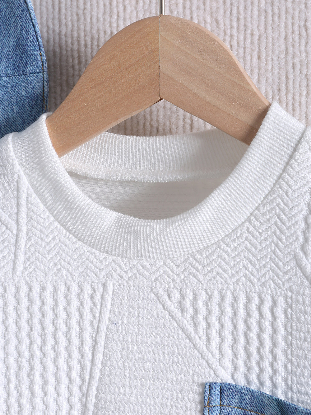 European and american style cross-border children's clothing: textured crewneck top + faux denim pants + hat 3-piece set for boys
