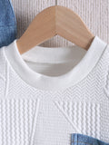 European and american style cross-border children's clothing: textured crewneck top + faux denim pants + hat 3-piece set for boys