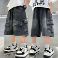 Boys' summer denim shorts: new stylish mid-length shorts for older boys, cool summer workwear-style capris