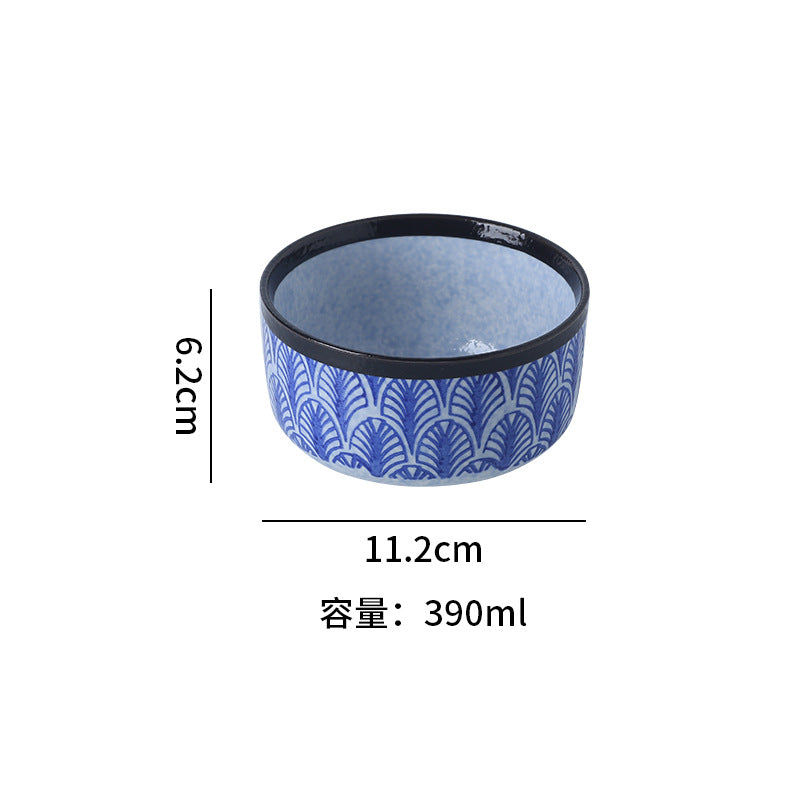 Japanese classic blue pattern tableware hotel style western food plate deep plate for home high-looking rice bowl byron tableware