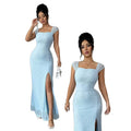 Women's summer elegant french romantic knitted lace textured high-slit slim-fit maxi dress