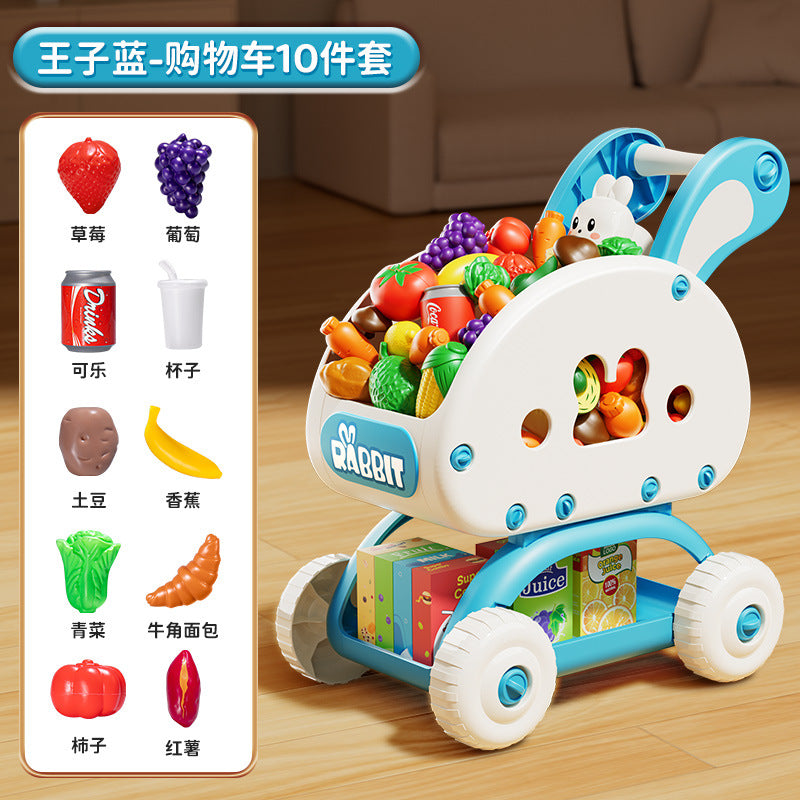 Kidsartificial supermarket shopping cart trolley toy play house fruit cutting fun boys and girls kitchen birthday products
