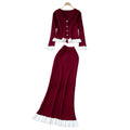 French chic two-piece set: women's fashionable color block v-neck long sleeve ribbed knit top with bodycon midi skirt