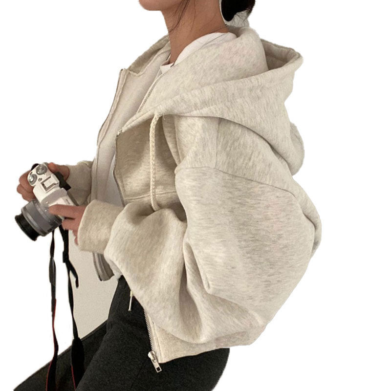 cross-border e-commerce women's fashion: european and american summer new arrivals - loose fit cropped hoodie cardigan casual outerwear