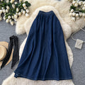 K-style light mature style polka dot silk scarf a-line skirt women's summercasualslimming look denim patchwork mid-length skirt work clothing