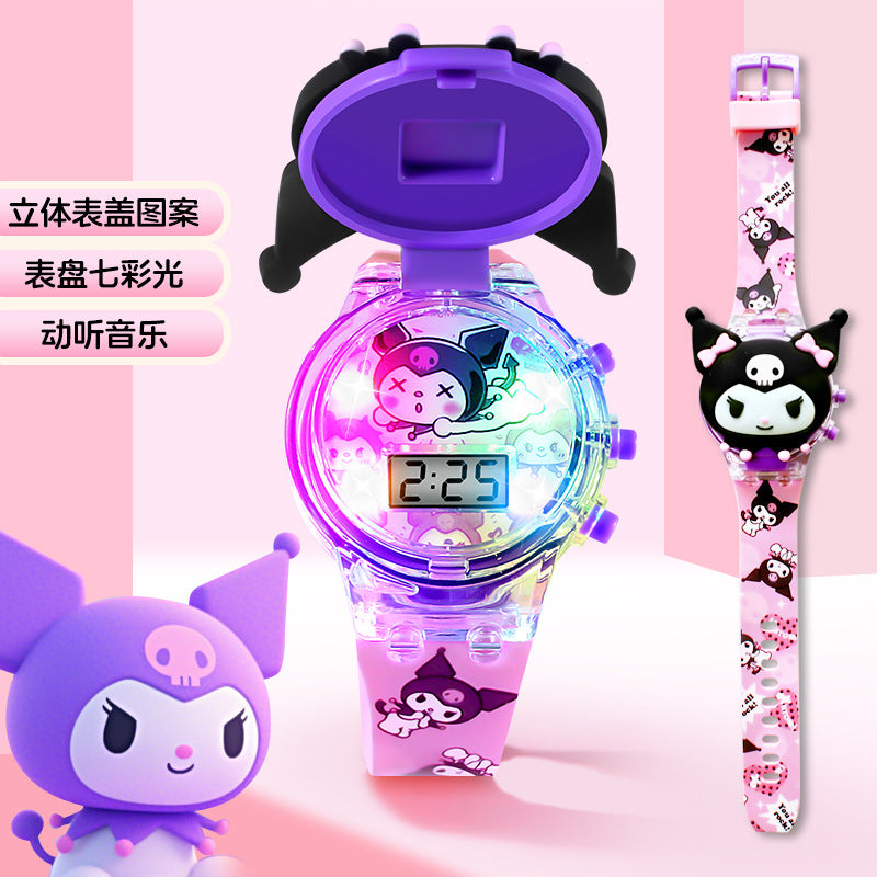 Kids' cartoon watch toy - musical, light-up electronic watch with flashing lights - kuromi toy - gift for boys and girls - perfect for kindergarten