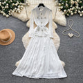 Vintage lace patchwork heavy-duty lapel dress - women's spring/autumn long sleeve a-line maxi dress - commute-friendly, high-end style