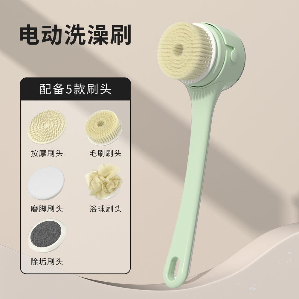 Long-handle digital display electric bath brush - fully automatic exfoliating bath tool - multifunctional waterproof back scrubber