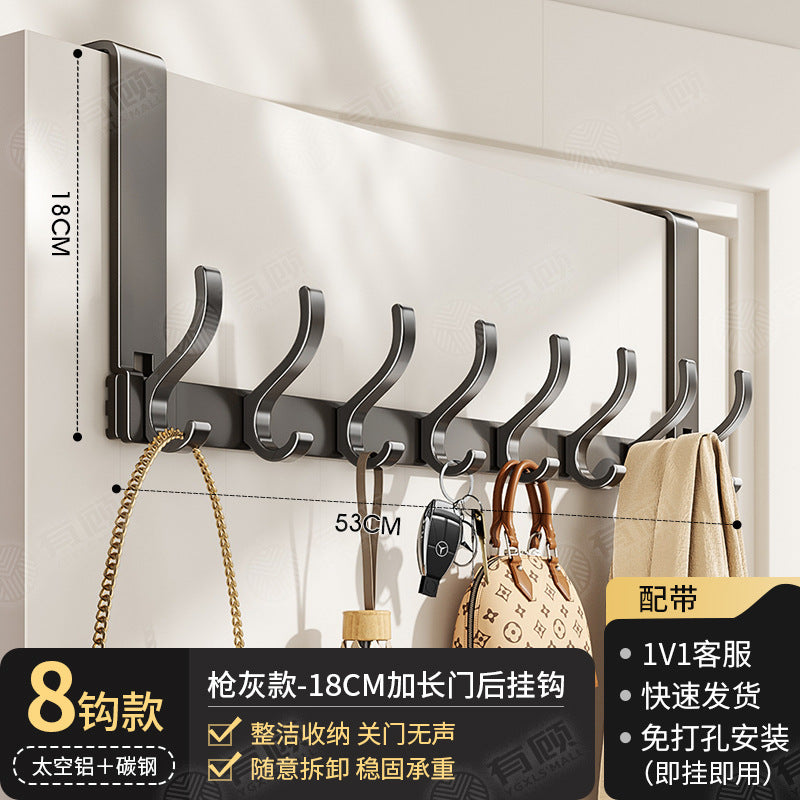 Over-the-door hook - no drilling required, universal for bedroom & bathroom, space aluminum, extra wide, heavy-duty, rustproof, multi-purpose storage