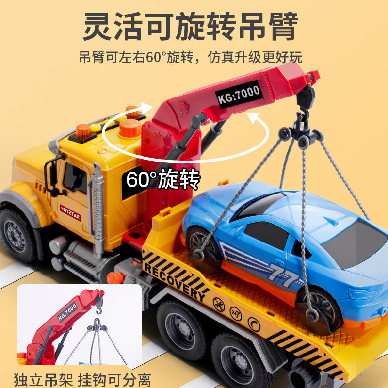 Boys' trailer toy crane - kids' car crane flatbed tow truck - engineering transport rescue vehicle with lights and sounds