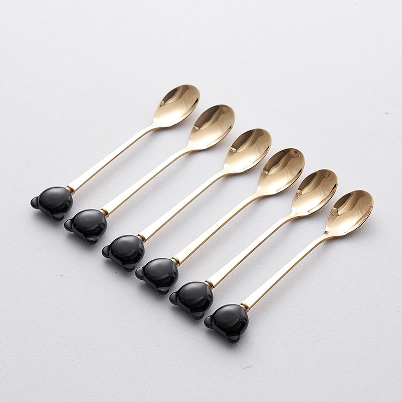 Ceramic bear stainless steel fruit fork set - stylish fruit picks, home use, light luxury forks and spoons, wholesale fruit forks