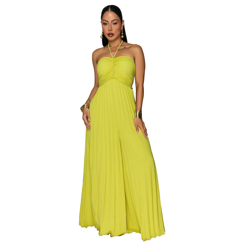 C7735 cross-border    new women's summer vacation style pleated wide-leg jumpsuit