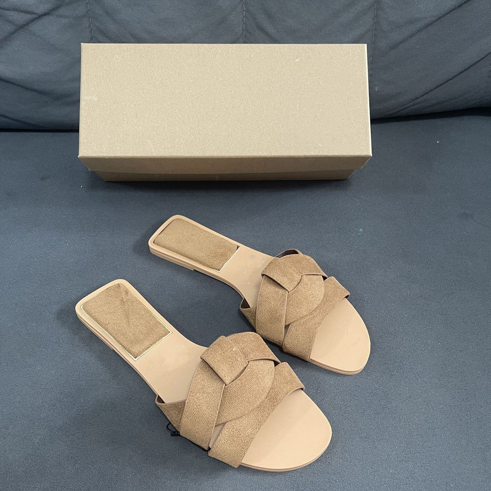Summernew arrival brown cross strap suede leather flatsoutwear sandals elegantcasualsexy